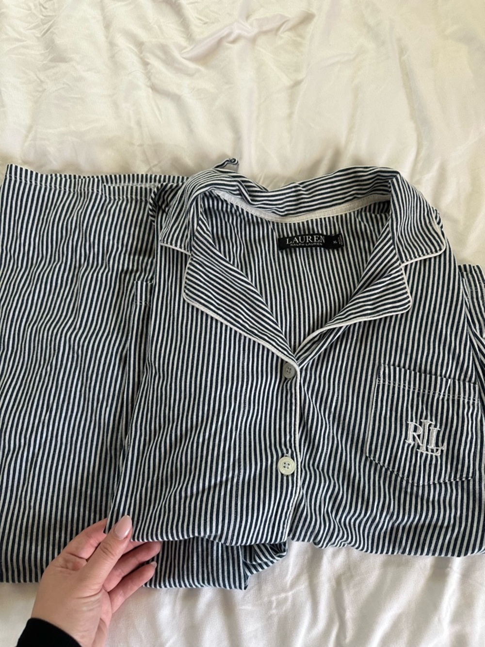 Ralph Lauren Navy and White Striped Shirt - Lauren Label